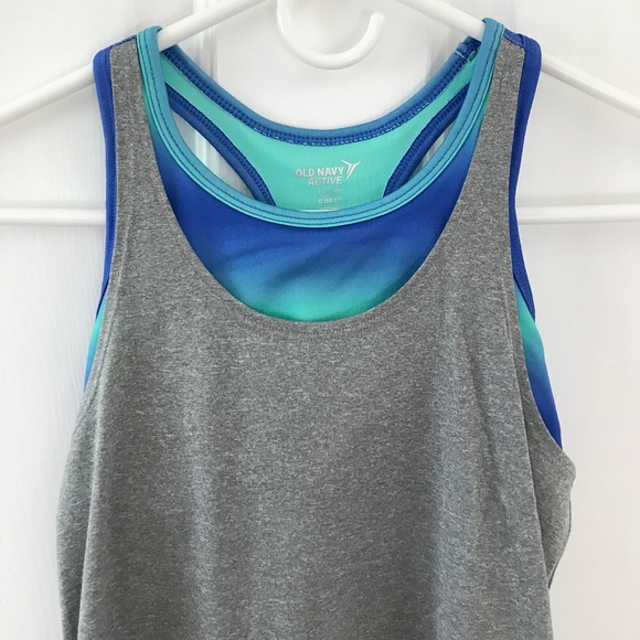 Old Navy Active gray blue green Go Dry Sports Tank Bra Girls 10 / 12 (Big Kids) - Picture 2 of 16
